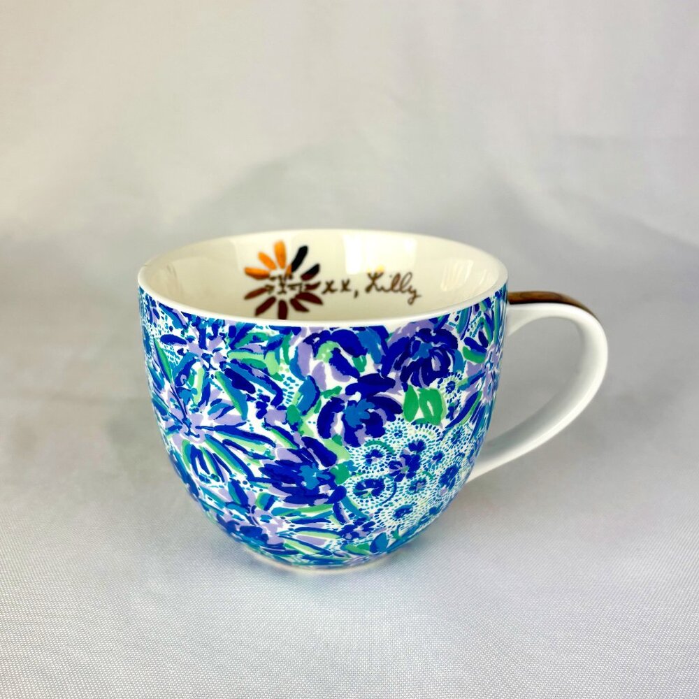 Lilly Pulitzer Blue Floral Ceramic Mug with Gold Handle - 12 oz  Never used RARE